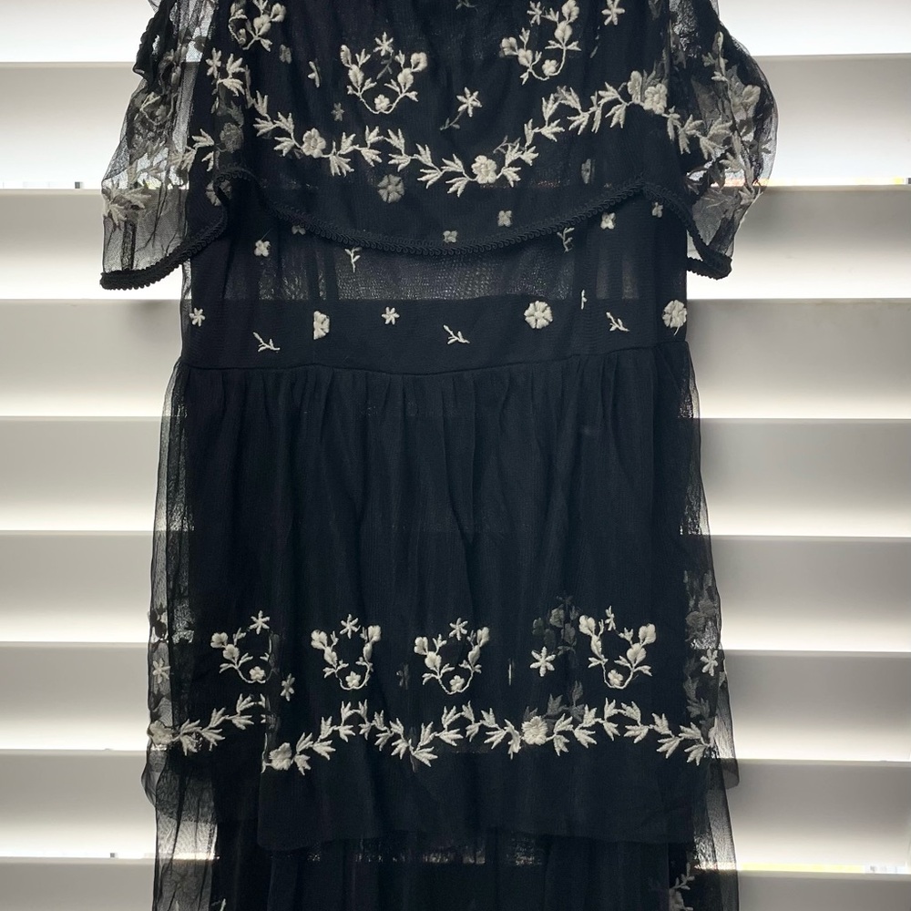 H&M NWT Black Embroidered Layered Tulle Dress